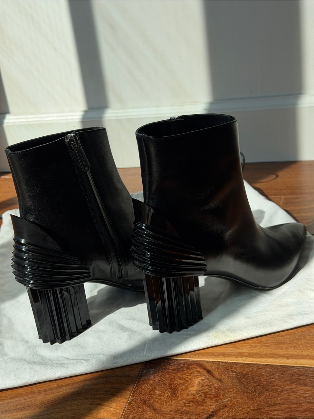 Black Sculpted Heel Leather Ankle Boots